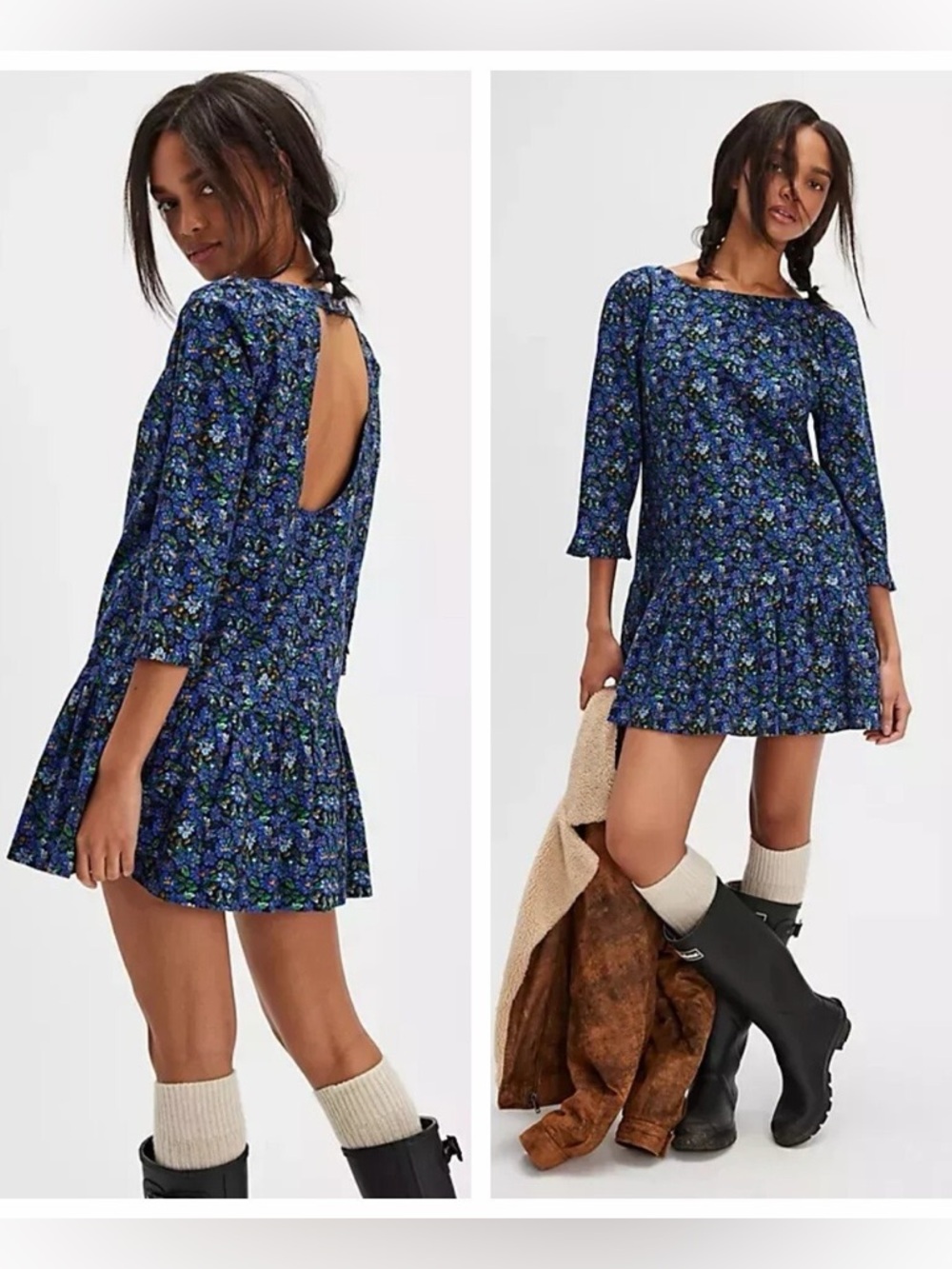 Free People The Avenue Blue Floral Mini Dress Size S
